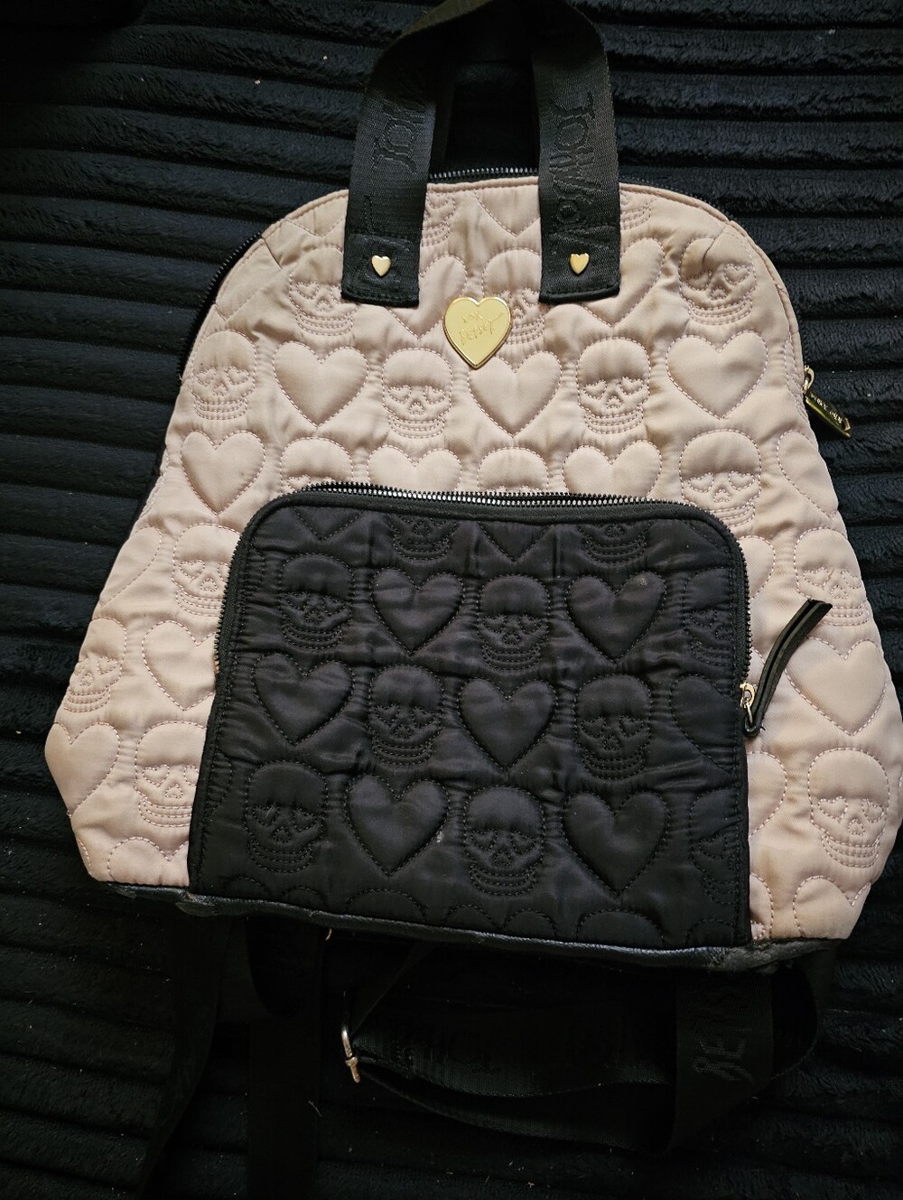 Betsey Johnson Skull Quilted Heart Backpack - Pink and Black